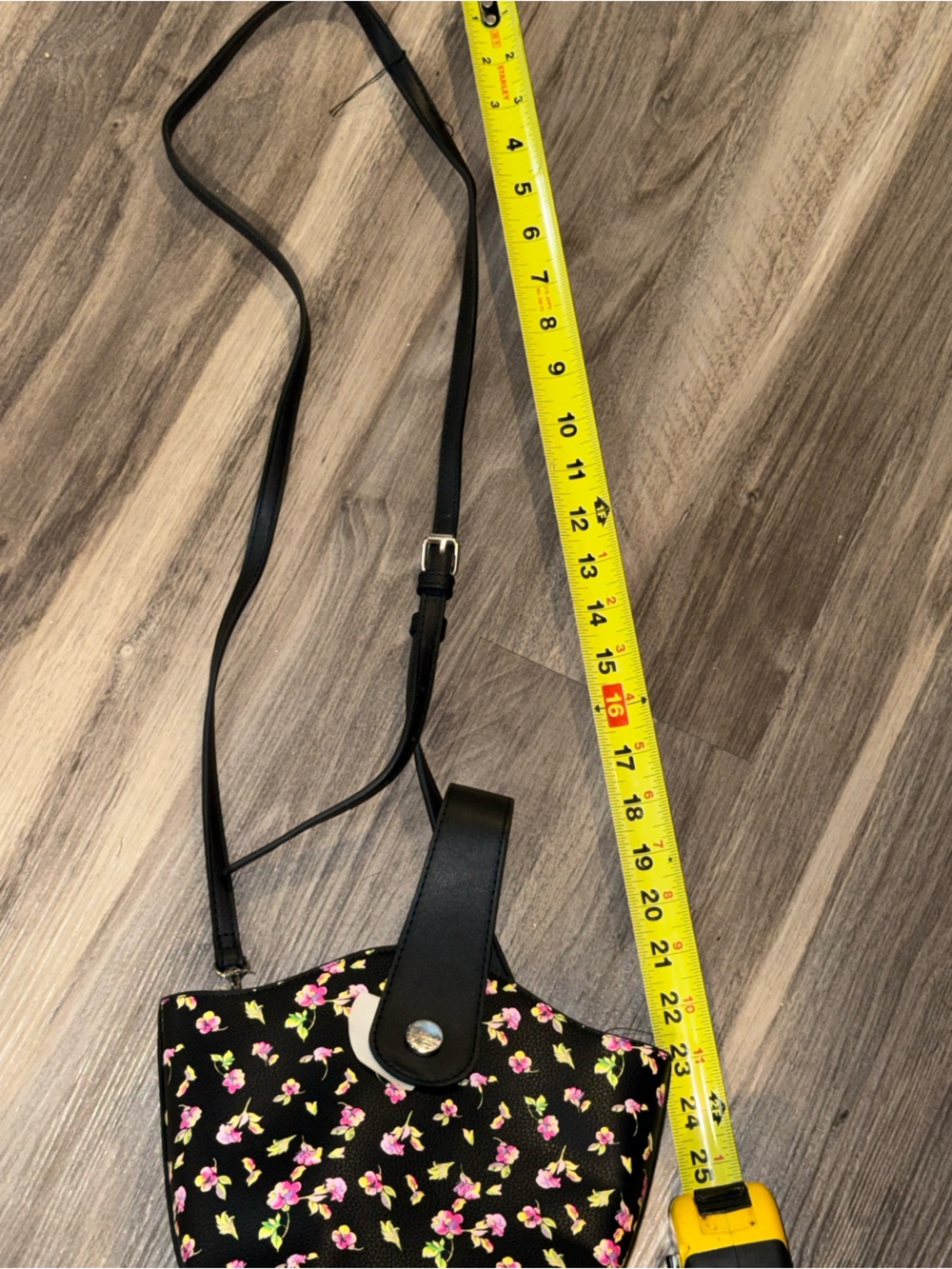 Floral Mini Bucket Crossbody Bag Black Pink Flower Print Purse - Picture 8 of 10